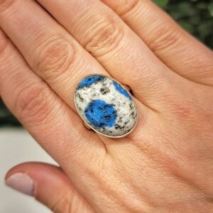 K2 Ring | Adjustable | - (polished Blue Crystal Jewelry, 925 Sterling Silver, Azurite And Granite)