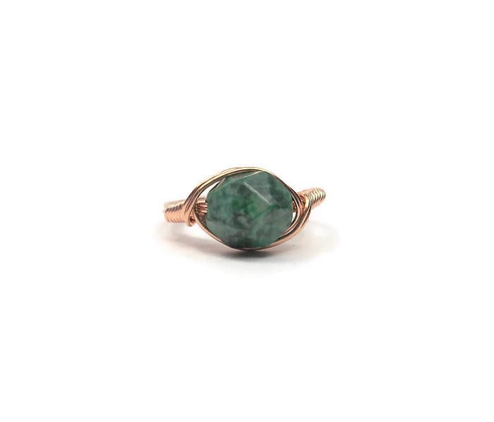 Lg Star Facet Azurite 14k Rose Gold Fill Wire Wrapped Ring Custom Sized