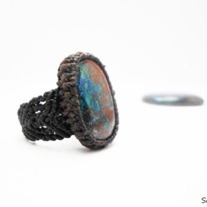 Azurite Macrame Ring: Earth Stone Statement Jewelry