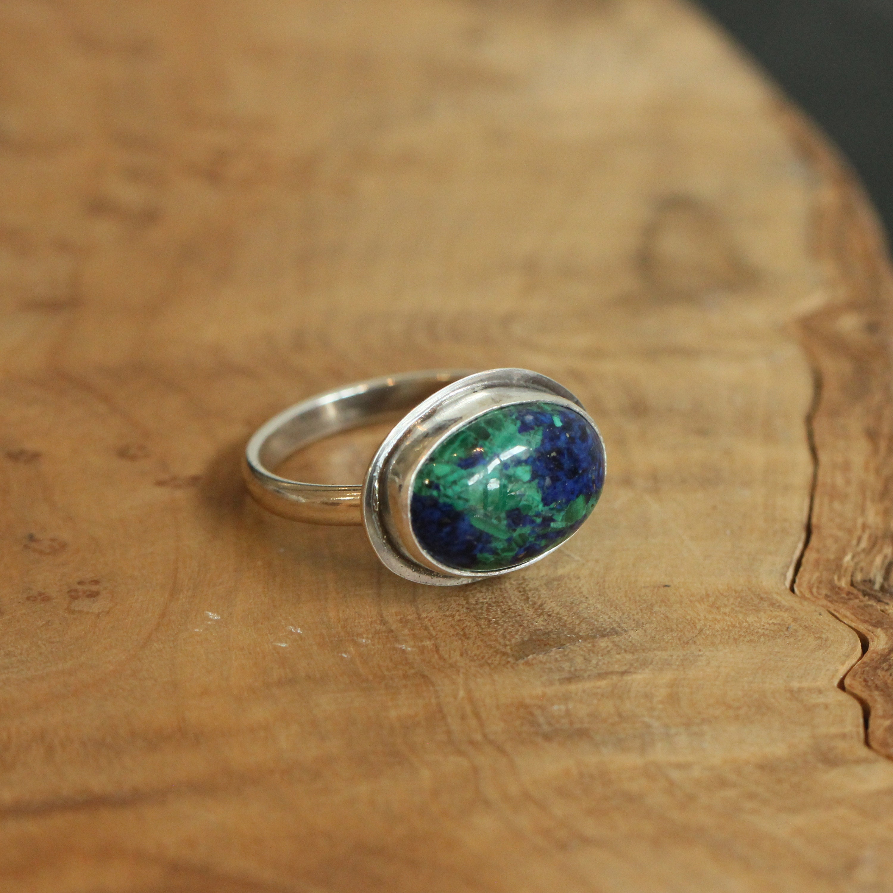 Azurite Malachite Ring - .925 Sterling Silver - East West  Ring