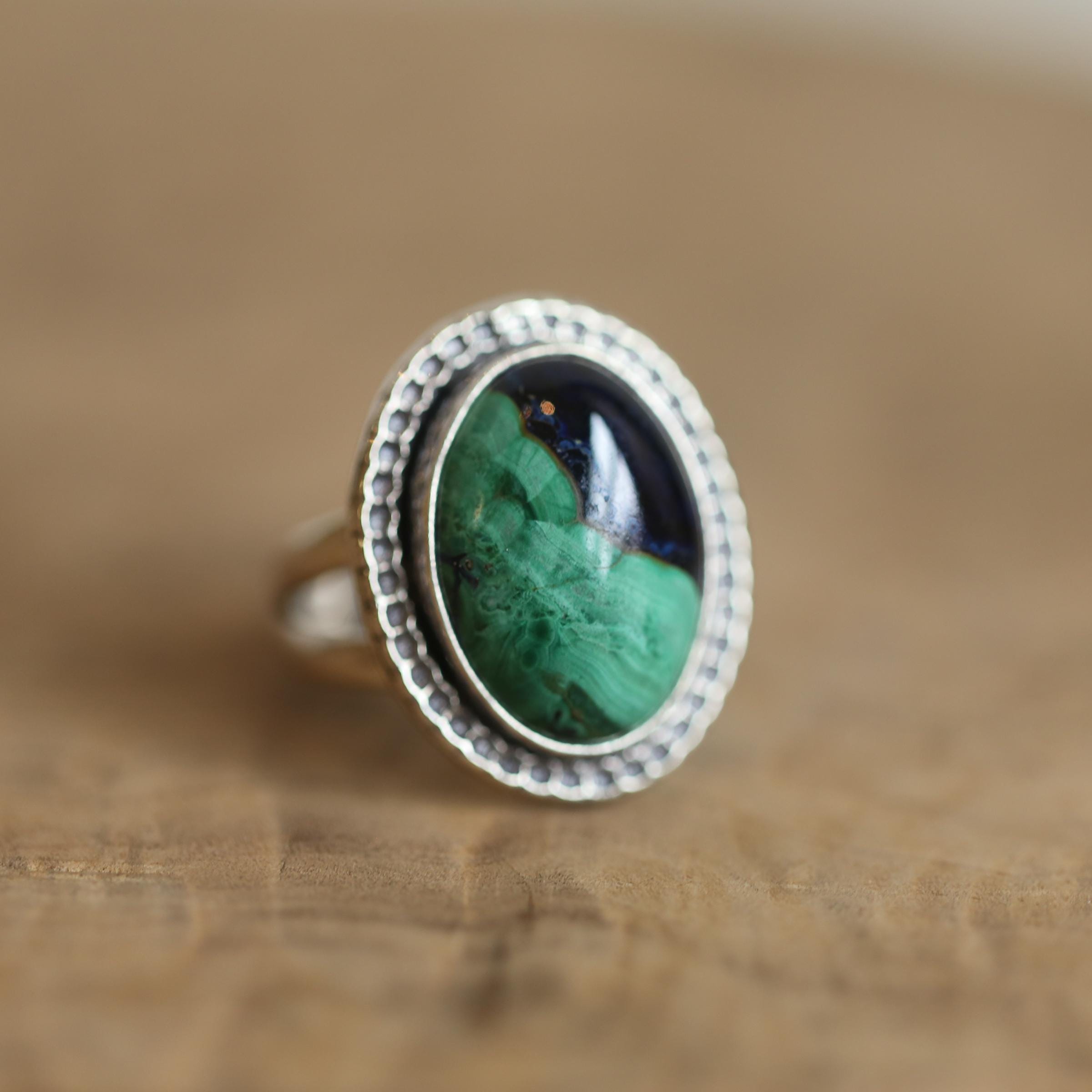 Azurite Malachite Ring - .925 Sterling Silver - Chunky Azurite Ring - Unisex Azurite Malachite Ring Azurite Malachite Ring - .925 Sterling Silver - Chunky Azurite Ring - Unisex Azurite Malachite Ring