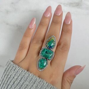 Azurite Malachite Adjustable Ring / 925 Sterling Silver / Healing Gemstone / Gifts for her / Pear Cab / Malachite Statement Ring / AZM-R-51.