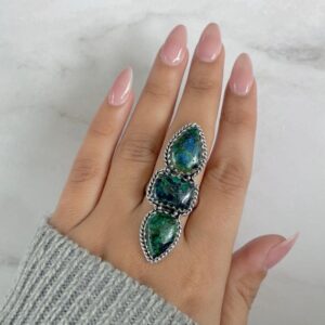 Azurite Malachite Adjustable Ring / 925 Sterling Silver / Healing Gemstone / Gifts for her / Pear Cab / Malachite Statement Ring / AZM-R-43.
