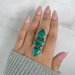 Azurite Malachite Adjustable Ring / 925 Sterling Silver / Healing Gemstone / Gifts for her / Trillion / Malachite Statement Ring / AZM-R-69.