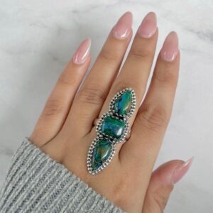 Azurite Malachite Adjustable Ring / 925 Sterling Silver / Healing Gemstone / Gifts for her / Pear Cab / Malachite Statement Ring / AZM-R-71.