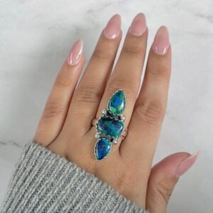 Azurite Malachite Adjustable Ring / 925 Sterling Silver / Healing Gemstone / Gifts for her / Pear Cab / Malachite Statement Ring / AZM-R-45.