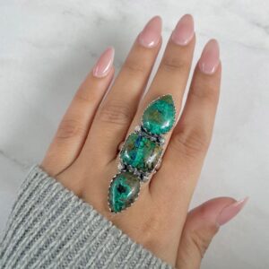 Azurite Malachite Adjustable Ring / 925 Sterling Silver / Healing Gemstone / Gifts for her / Pear Cab / Malachite Statement Ring / AZM-R-53.