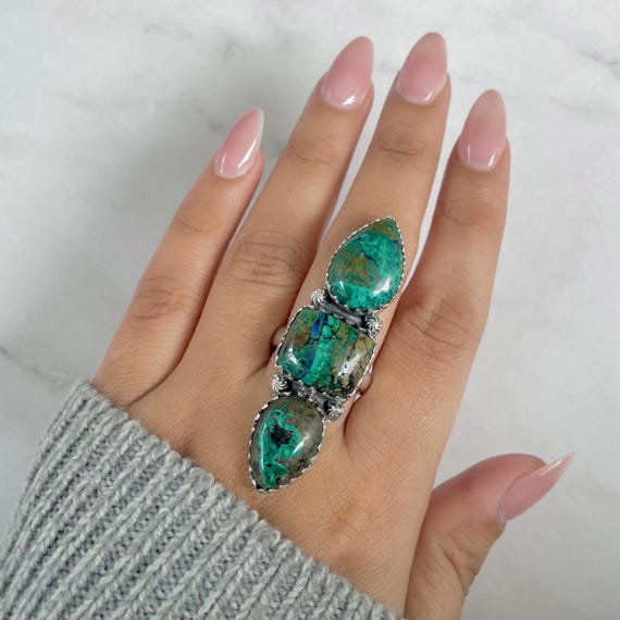 Azurite Malachite Adjustable Ring / 925 Sterling Silver / Healing Gemstone / Gifts For Her / Pear Cab / Malachite Statement Ring / Azm-r-53. Azurite Malachite Adjustable Ring / 925 Sterling Silver / Healing Gemstone / Gifts For Her / Pear Cab / Malachite Statement Ring / Azm-r-53.