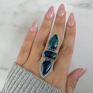 Azurite Malachite Adjustable Ring / 925 Sterling Silver / Healing Gemstone / Gifts for her / Pear Cab / Malachite Statement Ring / AZM-R-38.