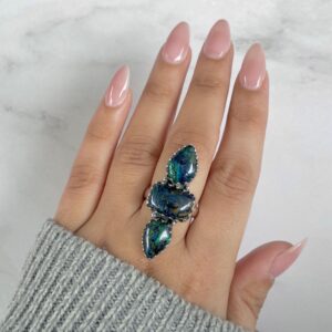 Azurite Malachite Adjustable Ring / 925 Sterling Silver / Healing Gemstone / Gifts for her / Pear Cab / Malachite Statement / Ring AZM-R-48.