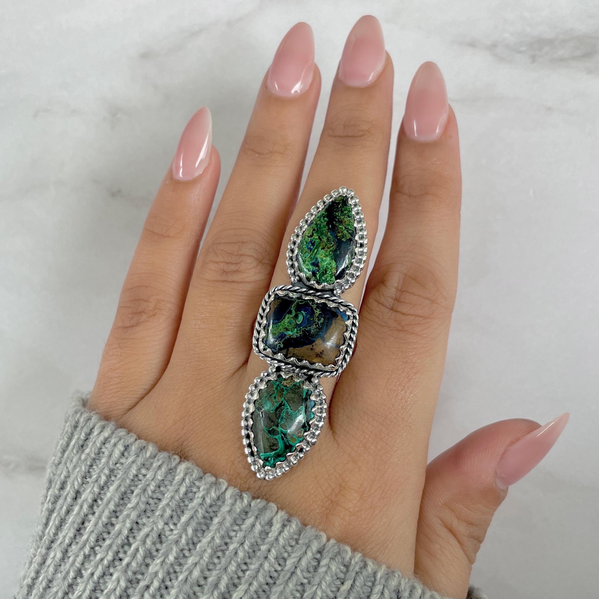 Azurite Malachite Adjustable Ring / 925 Sterling Silver / Healing Gemstone / Gifts For Her / Pear Cab / Malachite Statement Ring / Azm-r-39. Azurite Malachite Adjustable Ring / 925 Sterling Silver / Healing Gemstone / Gifts For Her / Pear Cab / Malachite Statement Ring / Azm-r-39.