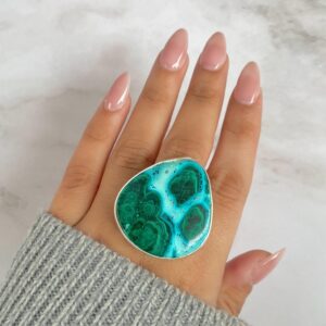 Azurite Malachite Adjustable Ring / 925 Sterling Silver / Healing Gemstone / Gifts for her / Pear Cab / Malachite Statement Ring / AZM-R-31.