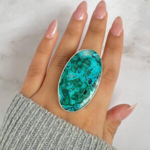 Azurite Malachite Adjustable Ring / 925 Sterling Silver / Healing Gemstone / Gifts for her / Oval Cab / Malachite Statement Ring / AZM-R-19.