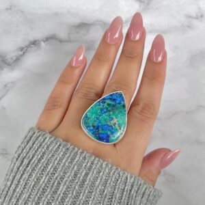Azurite Malachite Adjustable Ring / 925 Sterling Silver / Healing Gemstone / Gifts for her / Pear Cab / Malachite Statement Ring / AZM-R-97.