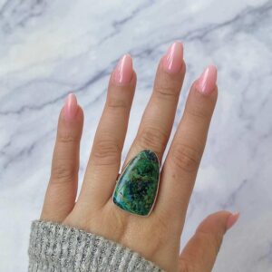 Azurite Malachite Adjustable Ring / 925 Sterling Silver / Healing Gemstone / Gift for her / Fancy Cab / Malachite Statement Ring / AZM-R-16.