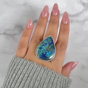 Azurite Malachite Adjustable Ring / 925 Sterling Silver / Healing Gemstone / Gifts for her / Pear Cab / Malachite Statement Ring / AZM-R-94.
