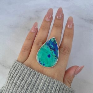 Azurite Malachite Adjustable Ring / 925 Sterling Silver / Healing Gemstone / Gift for her / Pear Cab / Malachite Statement Ring / AZM-R-113.