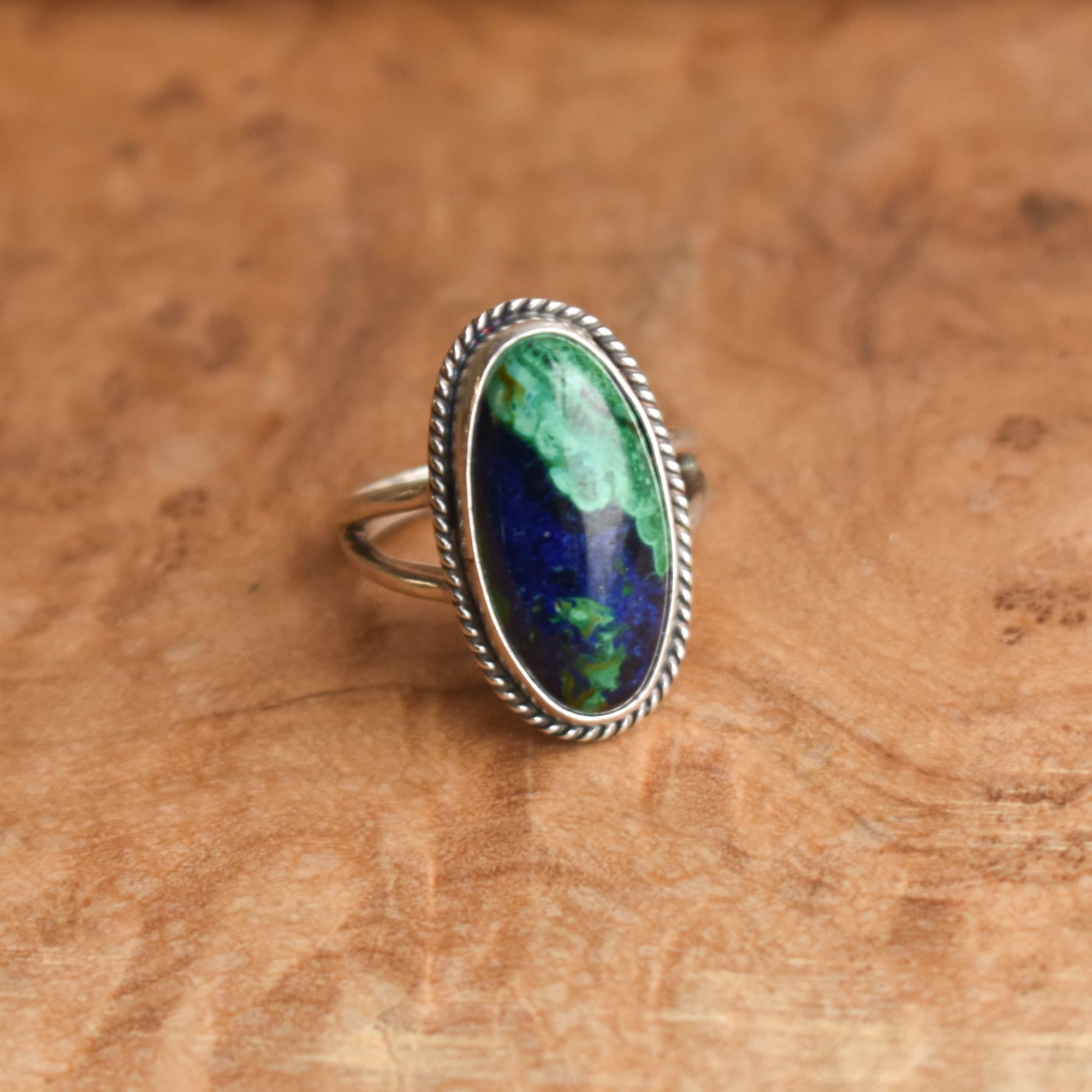 Azurite Malachite Ring - Boho .925 Sterling Silver Statement Ring Azurite Malachite Ring - Boho .925 Sterling Silver Statement Ring