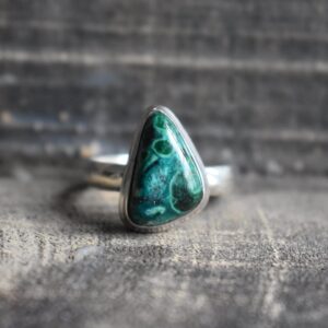 Azurite Malachite Gemstone Ring, 925 Sterling Silver, Unique Shape