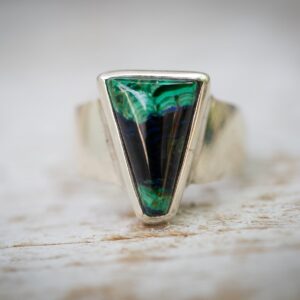 Azurite Malachite Gemstone Ring: Sterling Silver, Size 7.5