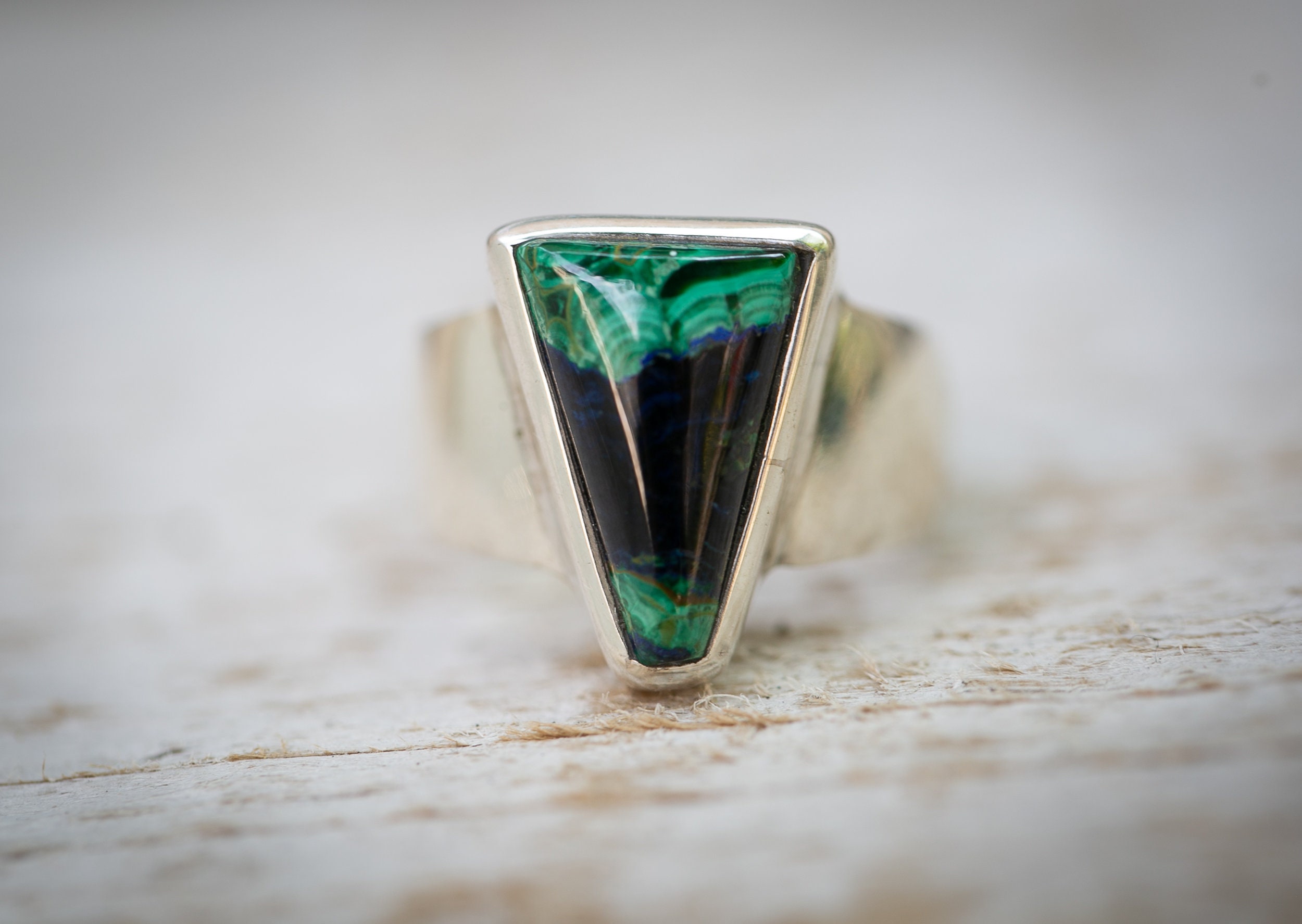 Azurite Malachite Gemstone Ring: Sterling Silver, Size 7.5