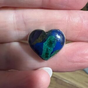 Azurite Malachite Heart Ring, Size 5 1/2