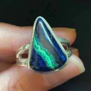 Azurite & Malachite Ring Size 10 USA - Sterling Silver Azurite Jewelry Malachite Jewelry - Triangle Ring - Birthstone Jewelry - Dark Blue