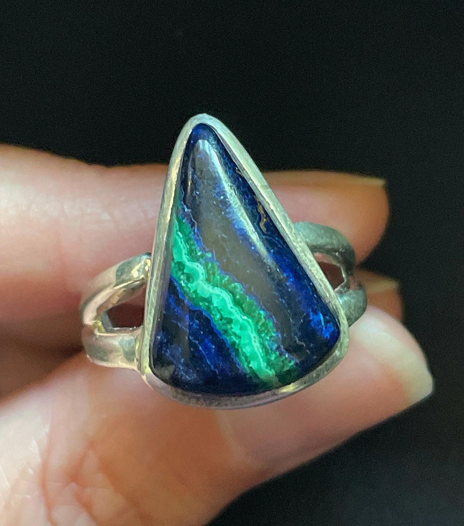 Azurite & Malachite Ring Size 10 Usa - Sterling Silver Azurite Jewelry Malachite Jewelry - Triangle Ring - Birthstone Jewelry - Dark Blue Azurite & Malachite Ring Size 10 Usa - Sterling Silver Azurite Jewelry Malachite Jewelry - Triangle Ring - Birthstone Jewelry - Dark Blue