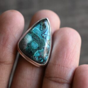 Azurite Malachite Ring, Unique 925 Silver Gemstone Ring