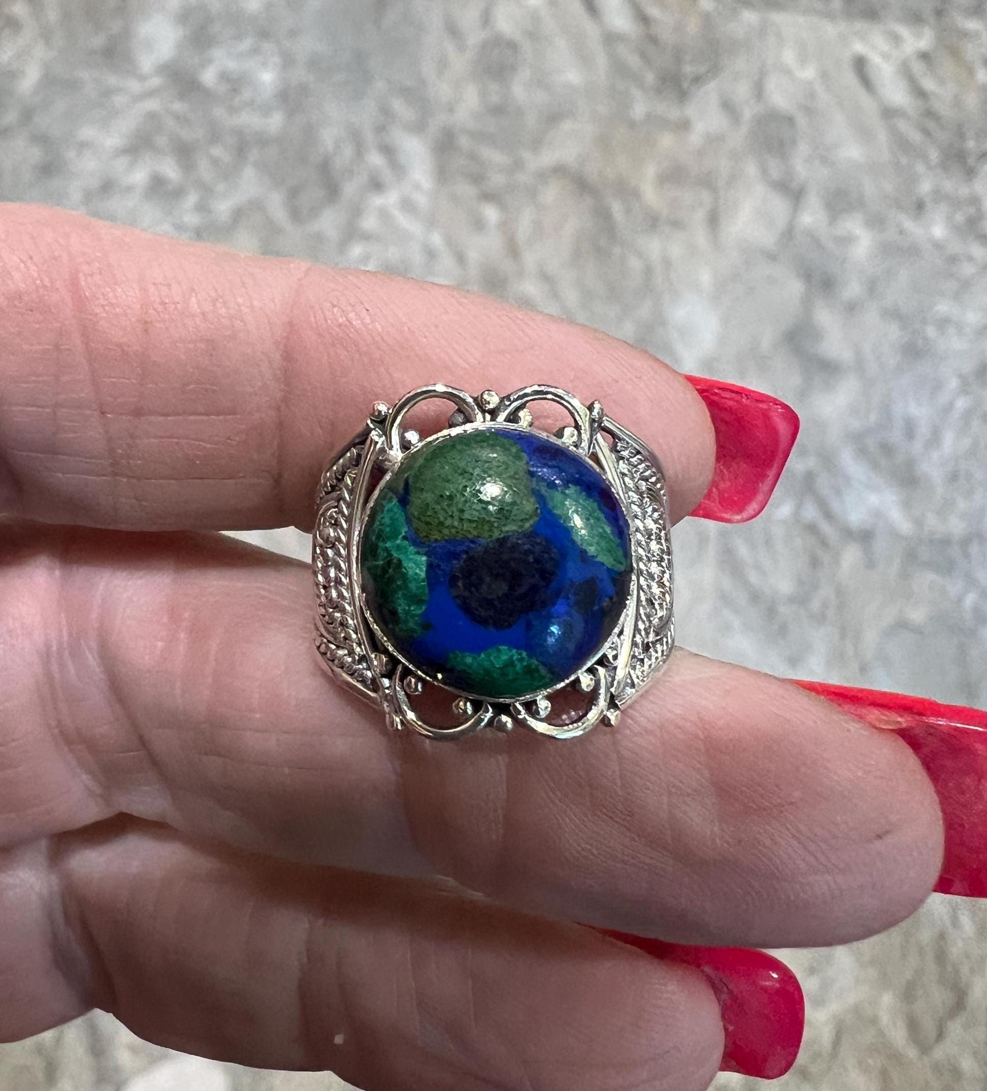 Natural Azurite And Malachite (azurmalachite) Ring, Size 7 1/2