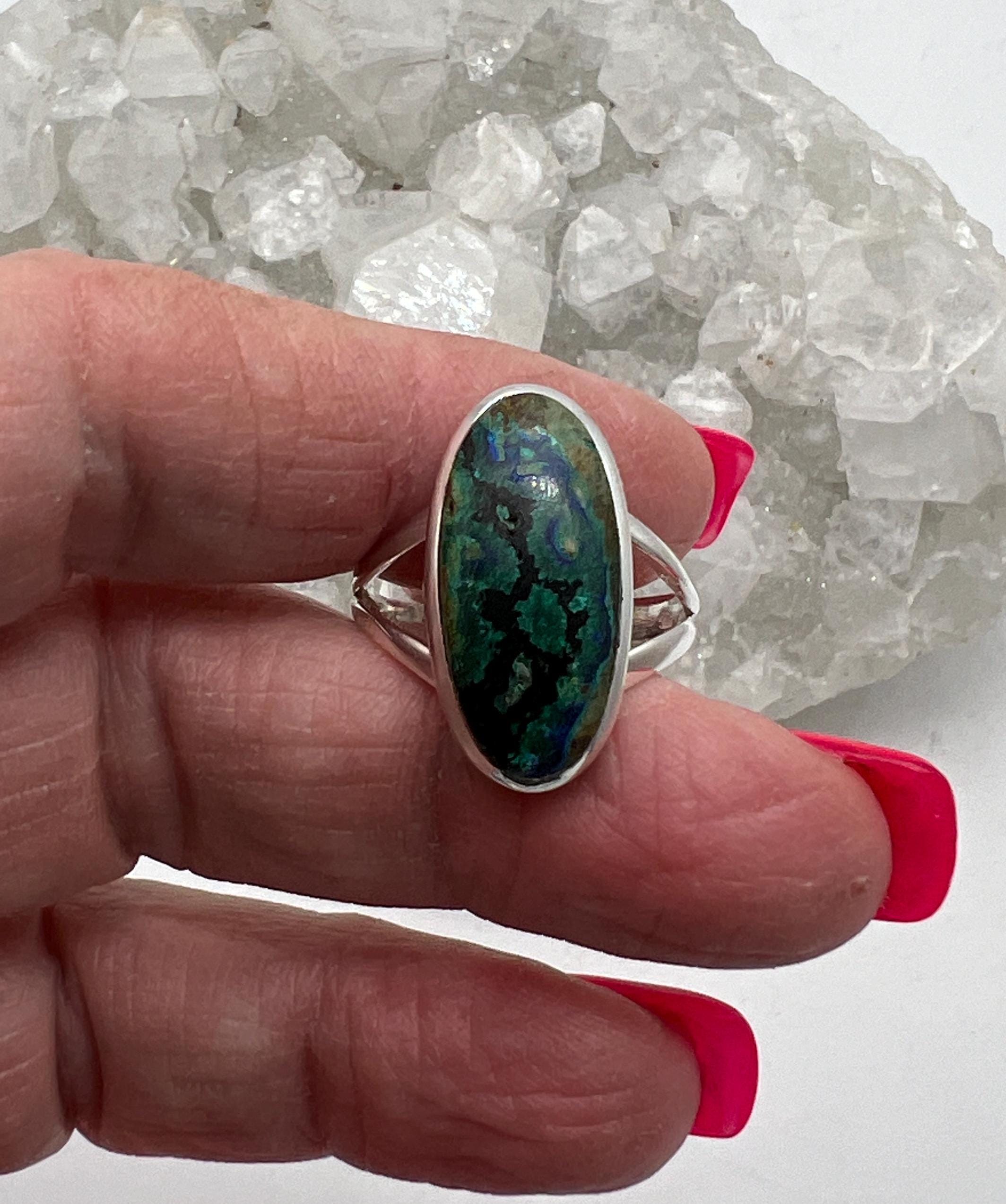Natural Azurite In Malachite Ring, Size 10