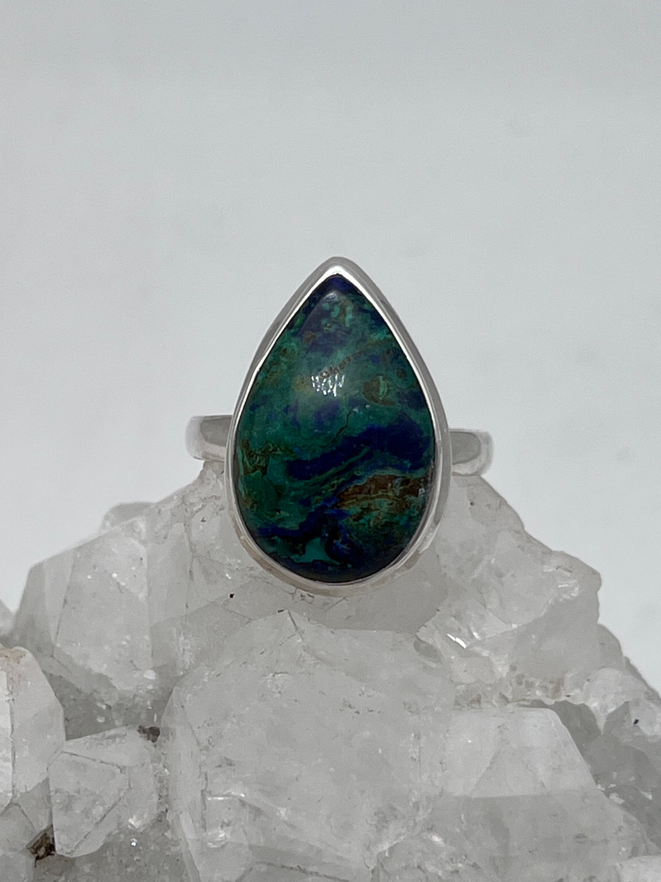 Natural Azurite In Malachite Ring, Size 10 1/2