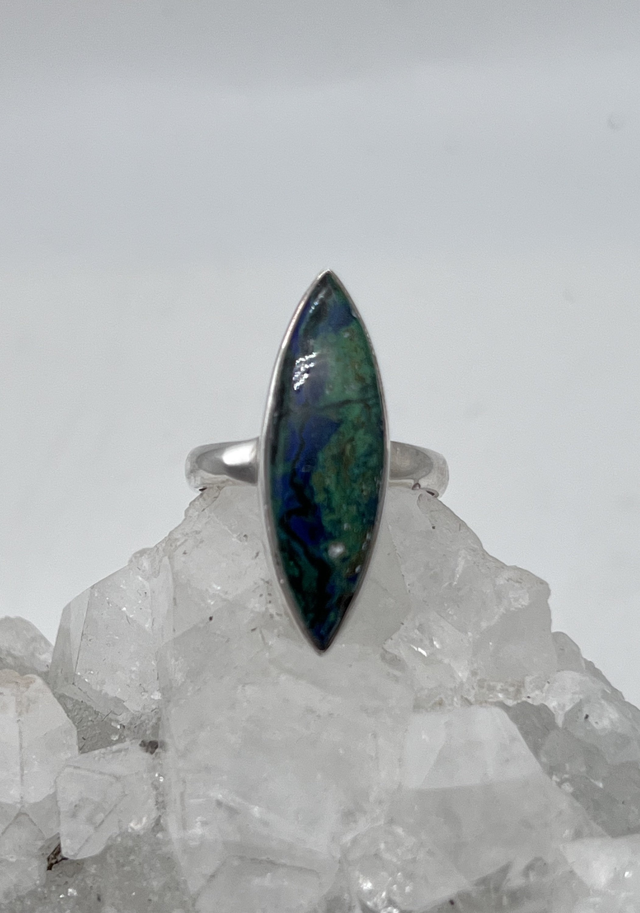 Natural Azurite In Malachite Ring, Size 10