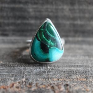 Natural Azurite Malachite 925 Silver Ring, Drop Shape