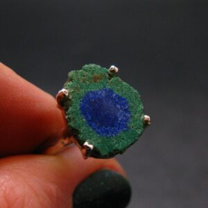 Natural Raw Deep Blue Azurite With Green Malachite Silver Ring From Mexico - Size 9 - 3.31 Grams