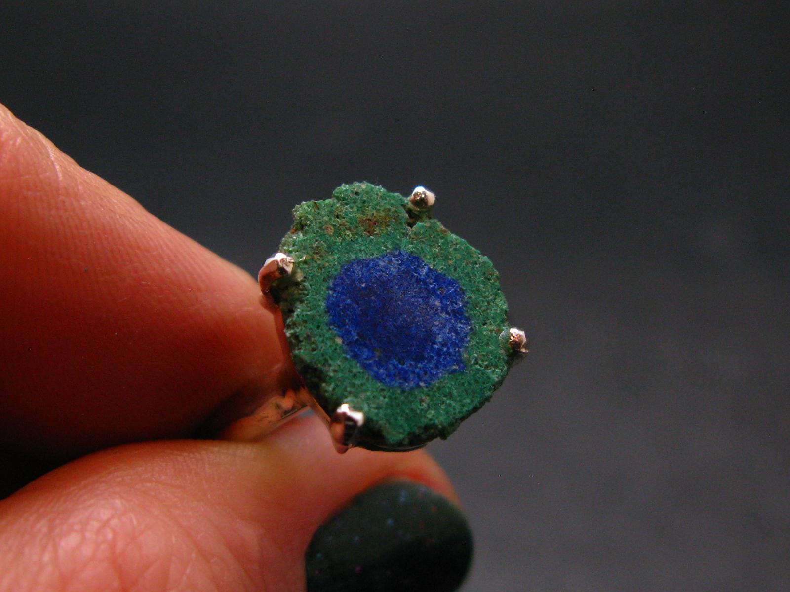 Natural Raw Deep Blue Azurite With Green Malachite Silver Ring From Mexico - Size 9 - 3.31 Grams Natural Raw Deep Blue Azurite With Green Malachite Silver Ring From Mexico - Size 9 - 3.31 Grams