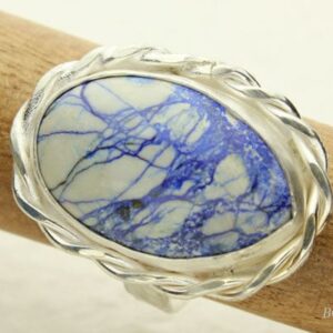 Azurite Silver Ring, Siberian Blue Azurite Cabochon, Sterling Silver Band, Size 6
