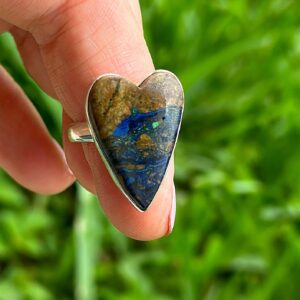 Size 6, Boulder Azurite, Heart ring, Sterling Silver, Ring