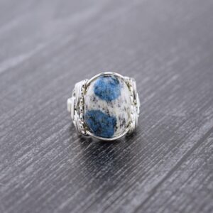 Sterling Silver K2 Azurite Granite Wire Wrapped Ring