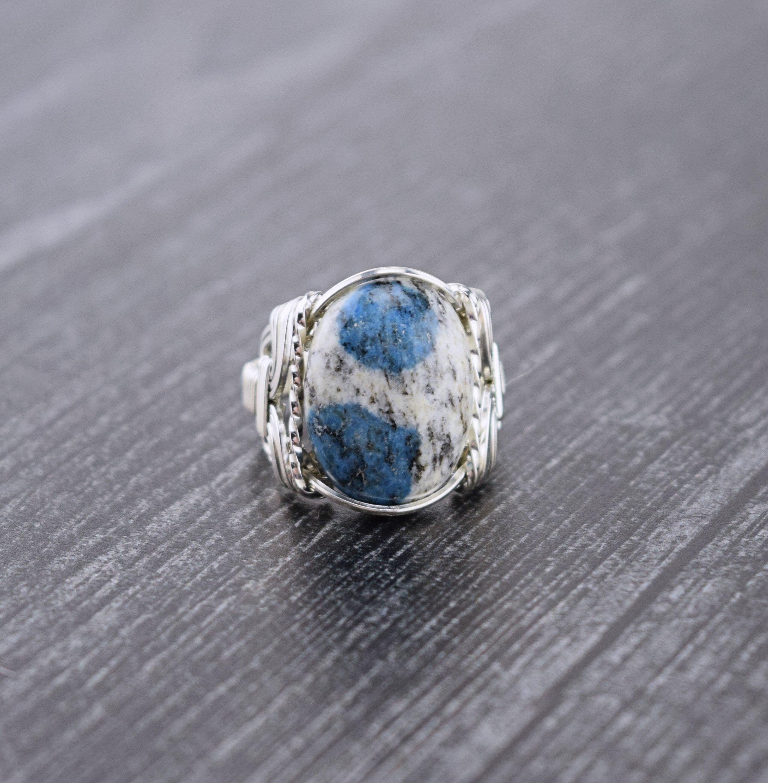 Sterling Silver K2 Azurite Granite Wire Wrapped Ring Sterling Silver K2 Azurite Granite Wire Wrapped Ring