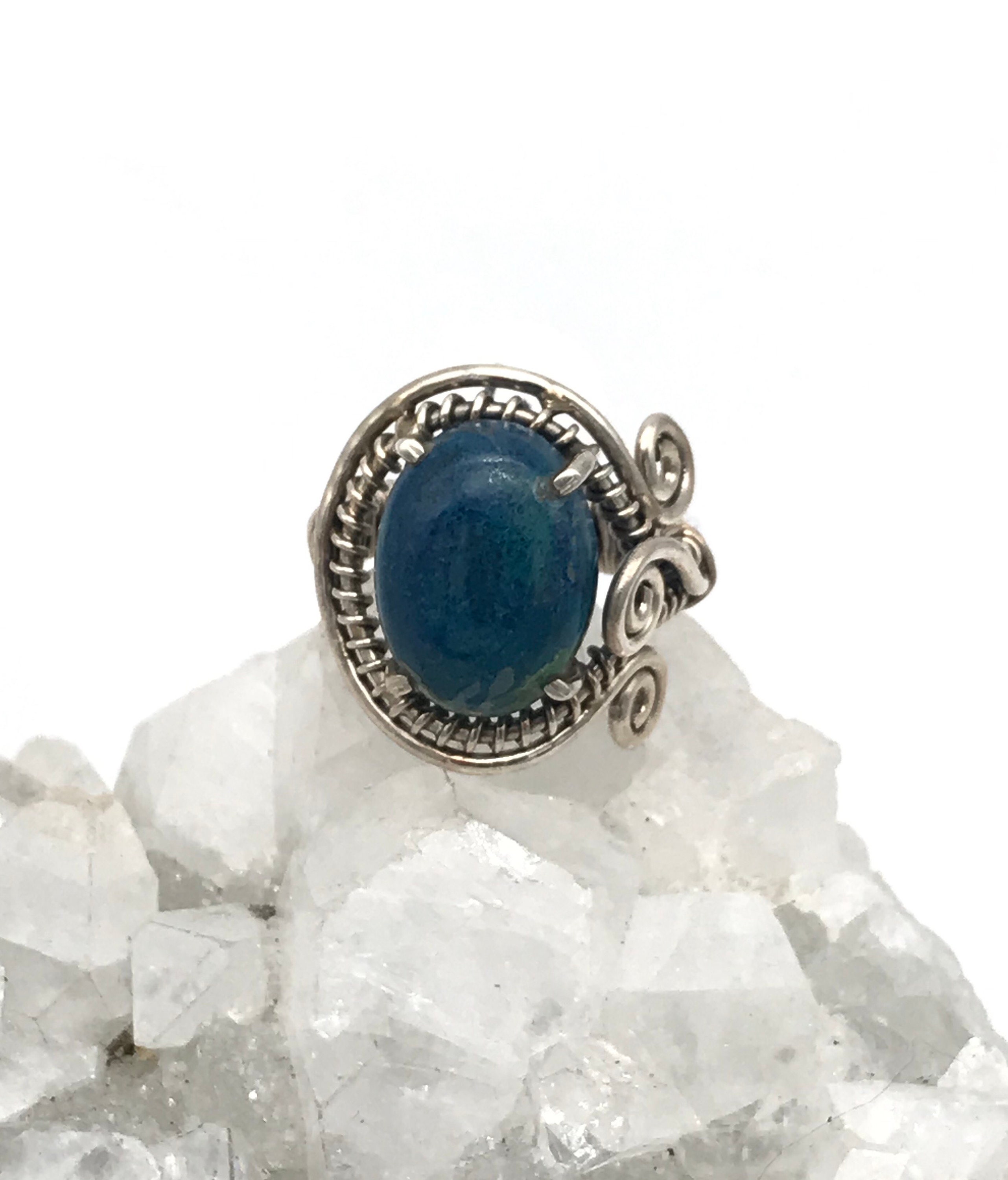Wire Wrapped Azurite In Malachite Ring, Size 6