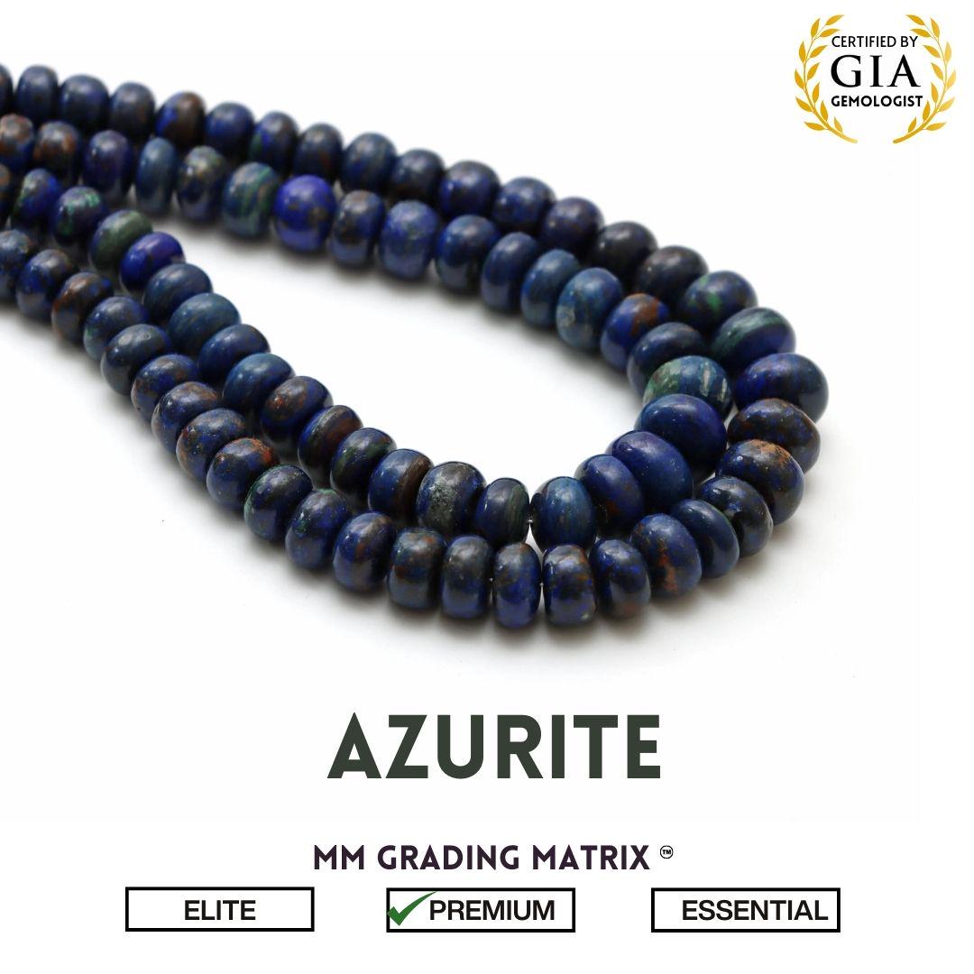 5.5 Mm To 11 Mm Azurite Smooth Rondelle Shape Beads, Gemstone Beads For Jewelry Making, Natural Azurite Plain Beads Strand 16 Inches,