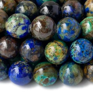 15” 8mm Genuine Natural Azurite Malachite Round Beads, Green Blue Gemstone, High Quality Diy Beads, Multi Color Stone Qgco