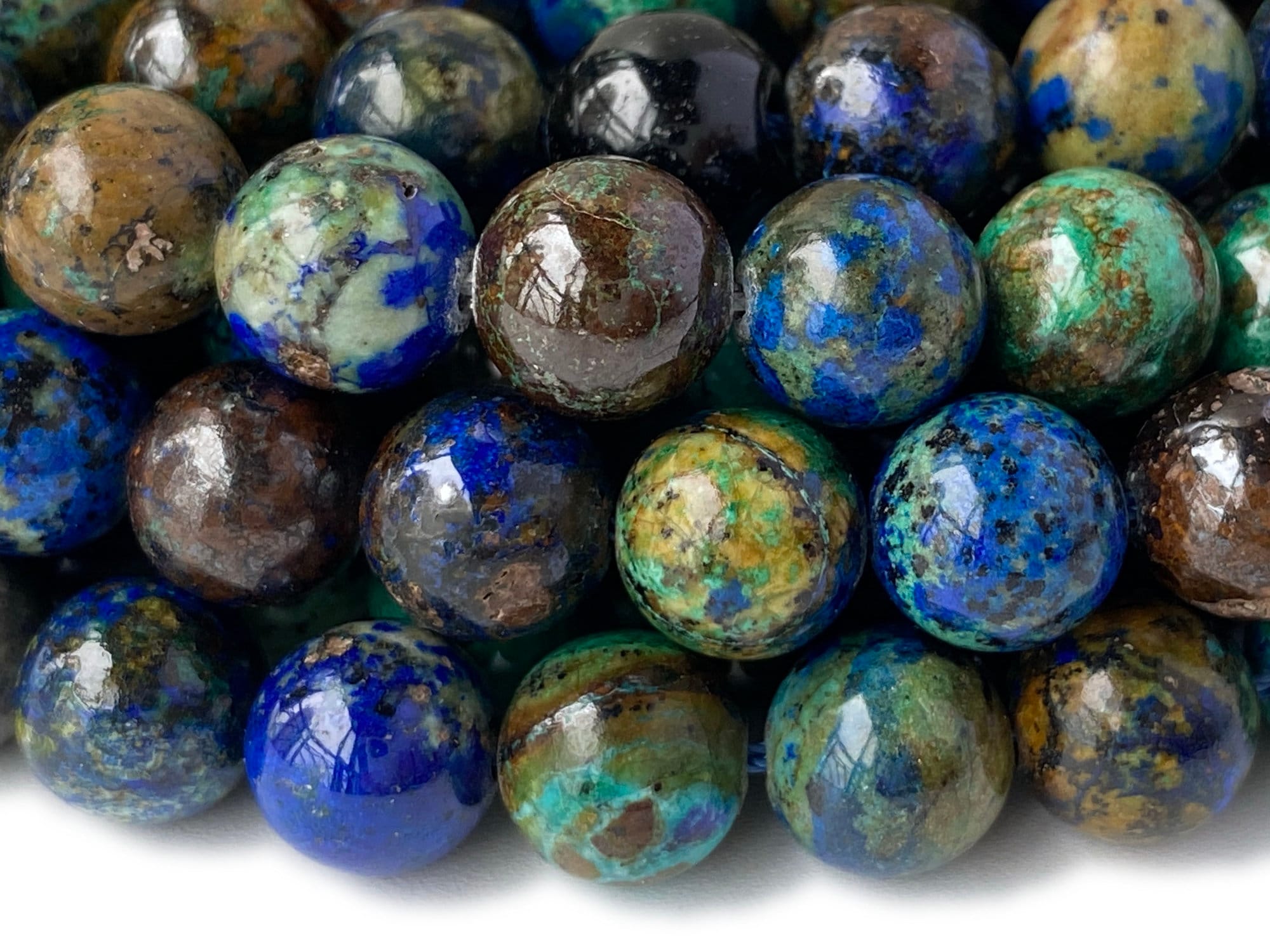 15” 8mm Genuine Natural Azurite Malachite Round Beads, Green Blue Gemstone, High Quality Diy Beads, Multi Color Stone Qgco