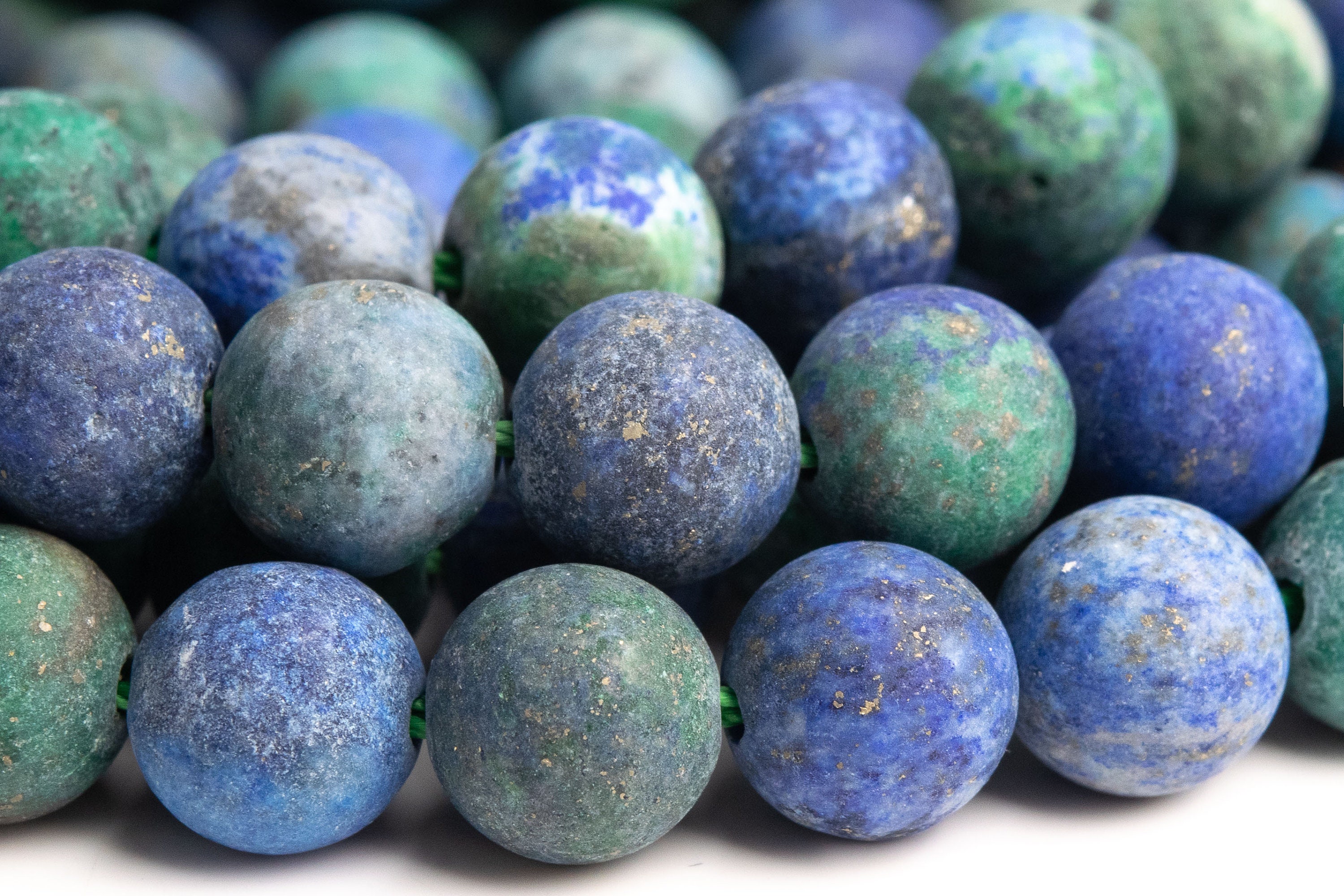 Azurite Gemstone Beads 8mm Matte Green & Blue Round Aaa Quality Loose Beads (101261)