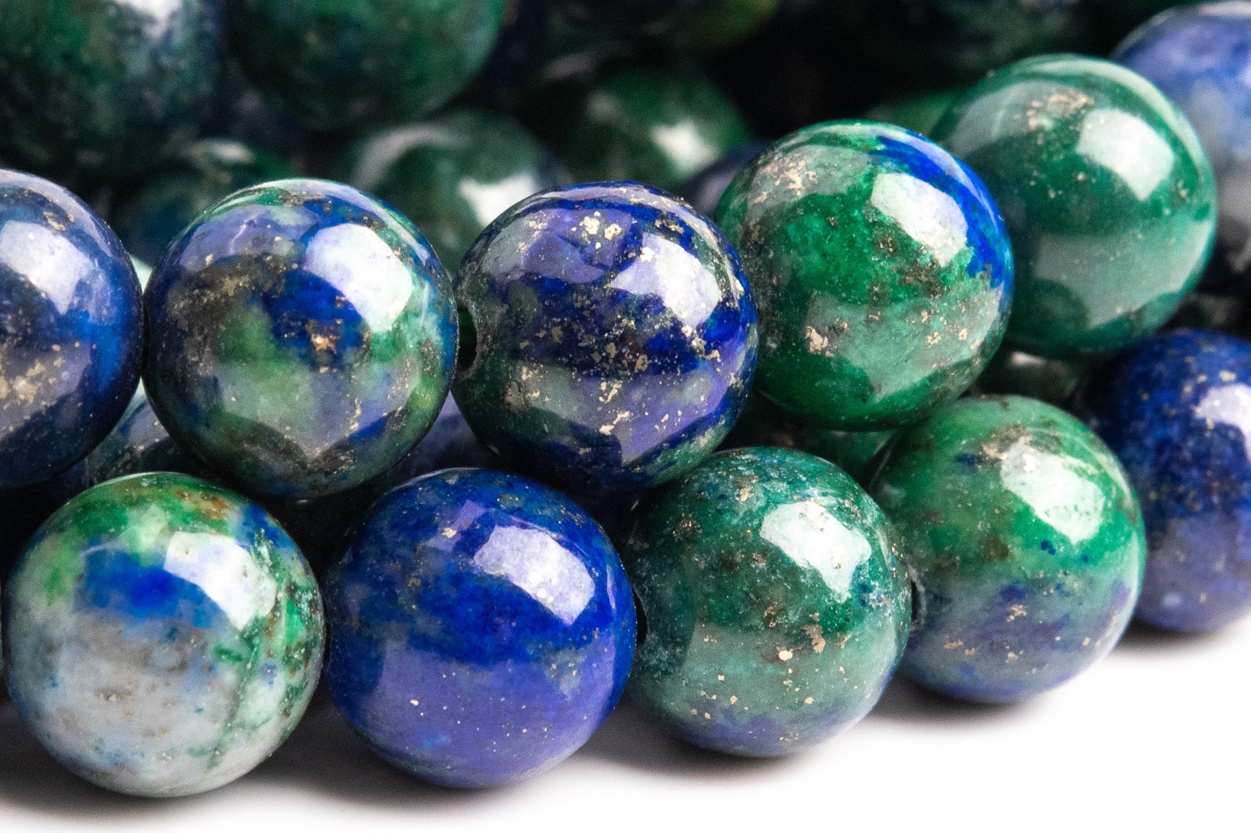 Azurite Gemstone Beads 8mm Green & Blue Round Aaa Quality Loose Beads (101114)