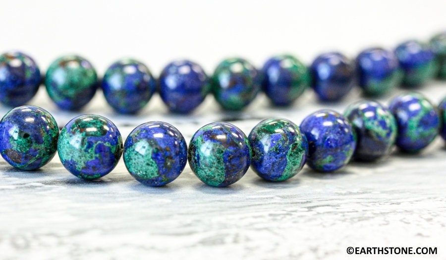Azurite Malachite 12mm Round Beads 16" Strand 139-1157