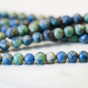 Azurite Malachite 4mm / 6-7mm Round Beads 15.5" Strand Matte Finished