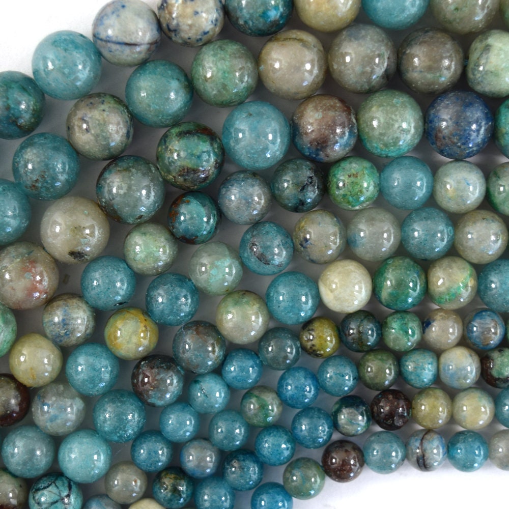 Natural Green Blue Azurite Round Beads Gemstone 15" Strand 6mm 8mm 10mm S2