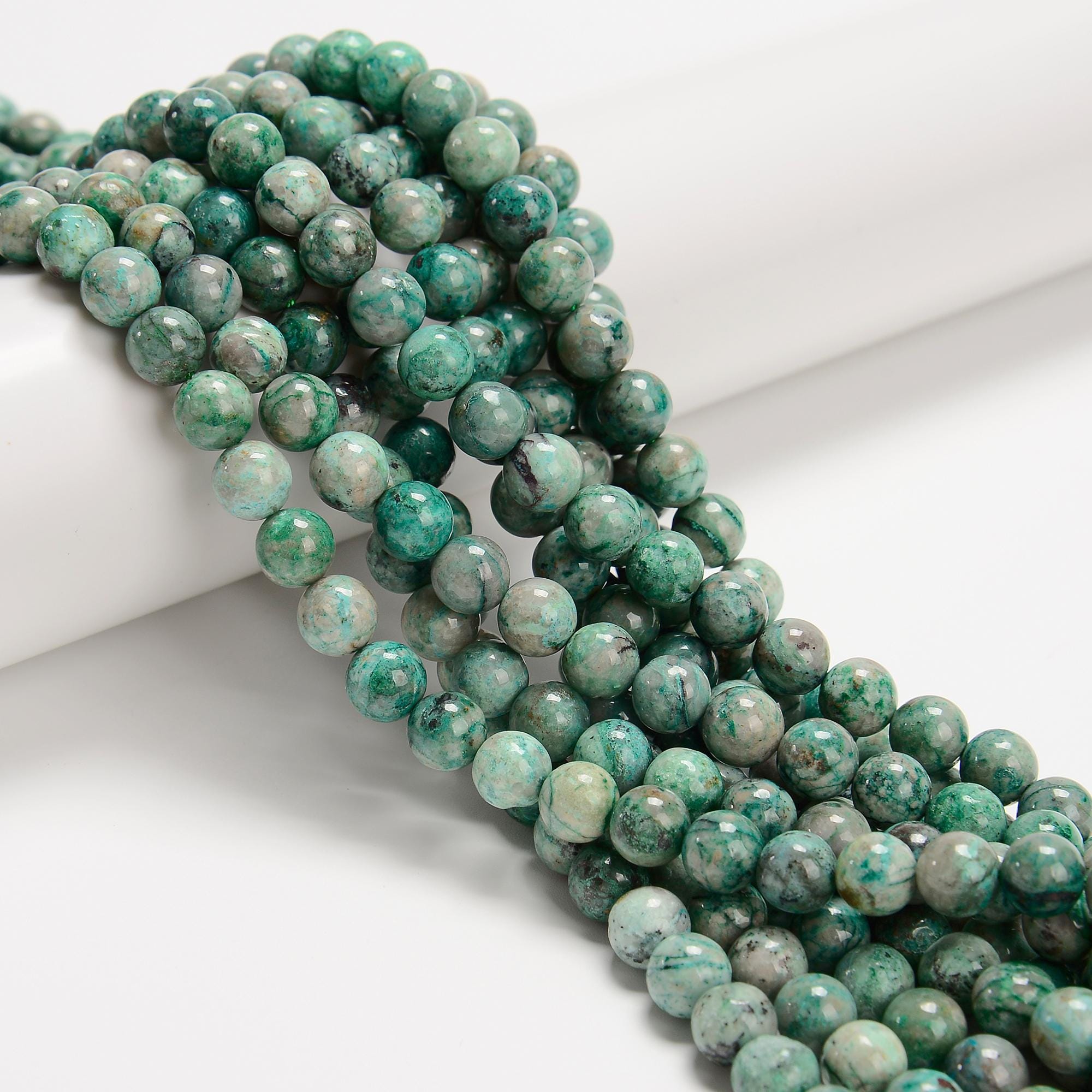 Natural Green Azurite Smooth Round Beads Size 6mm 8mm 10mm 15.5'' Strand Natural Green Azurite Smooth Round Beads Size 6mm 8mm 10mm 15.5'' Strand